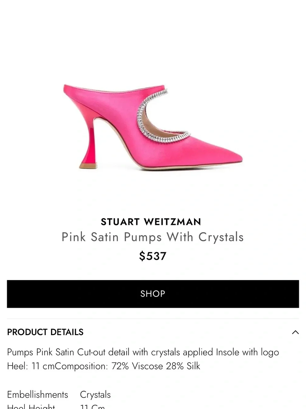 Stuart Weitzman Hot Pink Satin Crystal-Trim Mules
